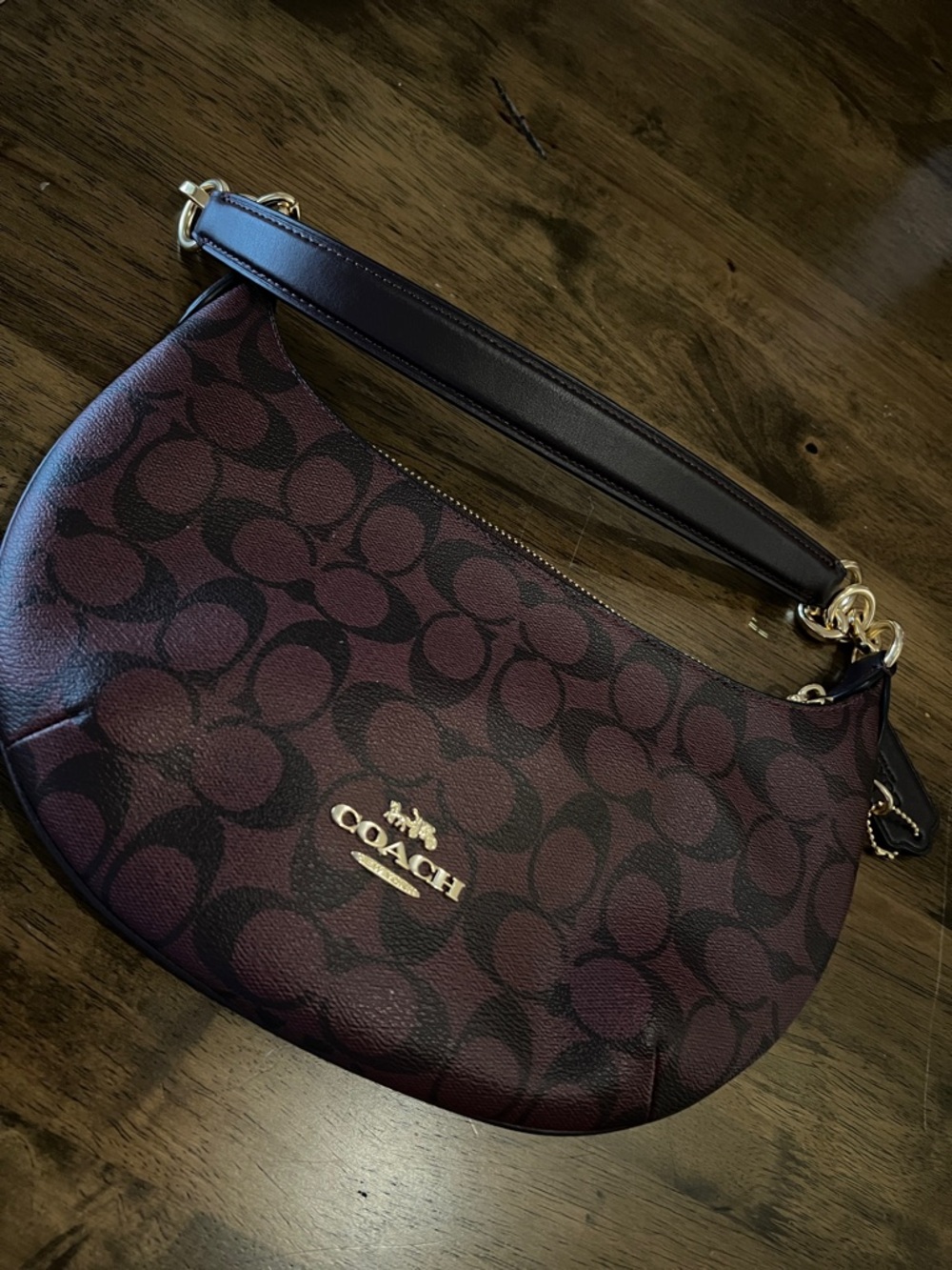 Coach Payton Signature Crescent Shoulder Bag in Oxblood